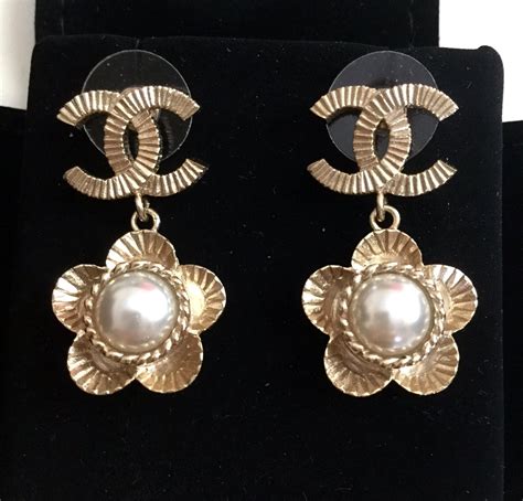 chanel pearl drop cc earrings|authentic chanel pearl earrings.